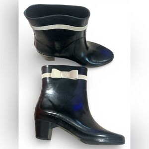 Kate Spade Black Rain Boots with Cream Bow